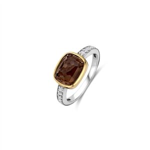 Tisento ring goud op zilver bi-color zirkonia bruin maat 54