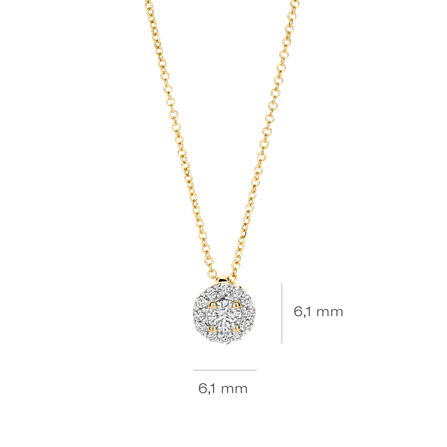 Blush Geelgouden collier entourage met LAB diamanten 0.22 TW/VS - Afbeelding 3