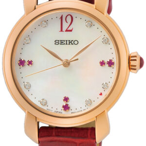Seiko dameshorloge rosé met rode leren band