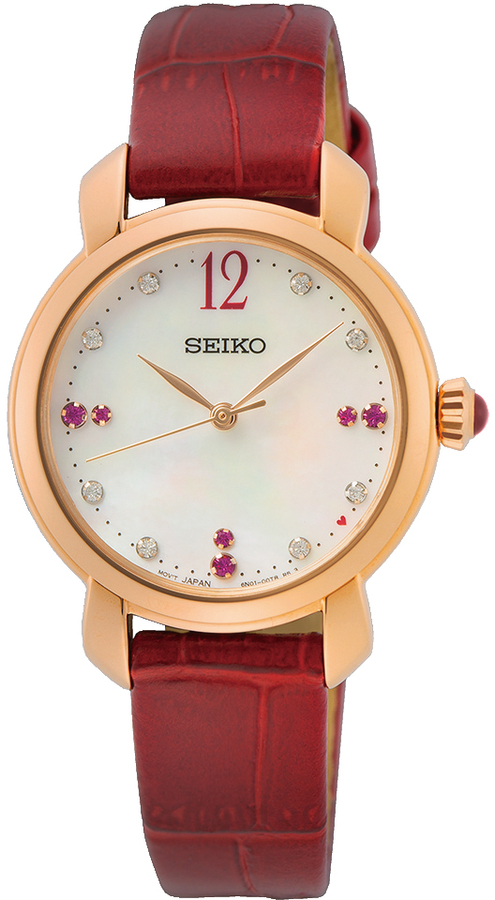 Seiko dameshorloge rosé met rode leren band