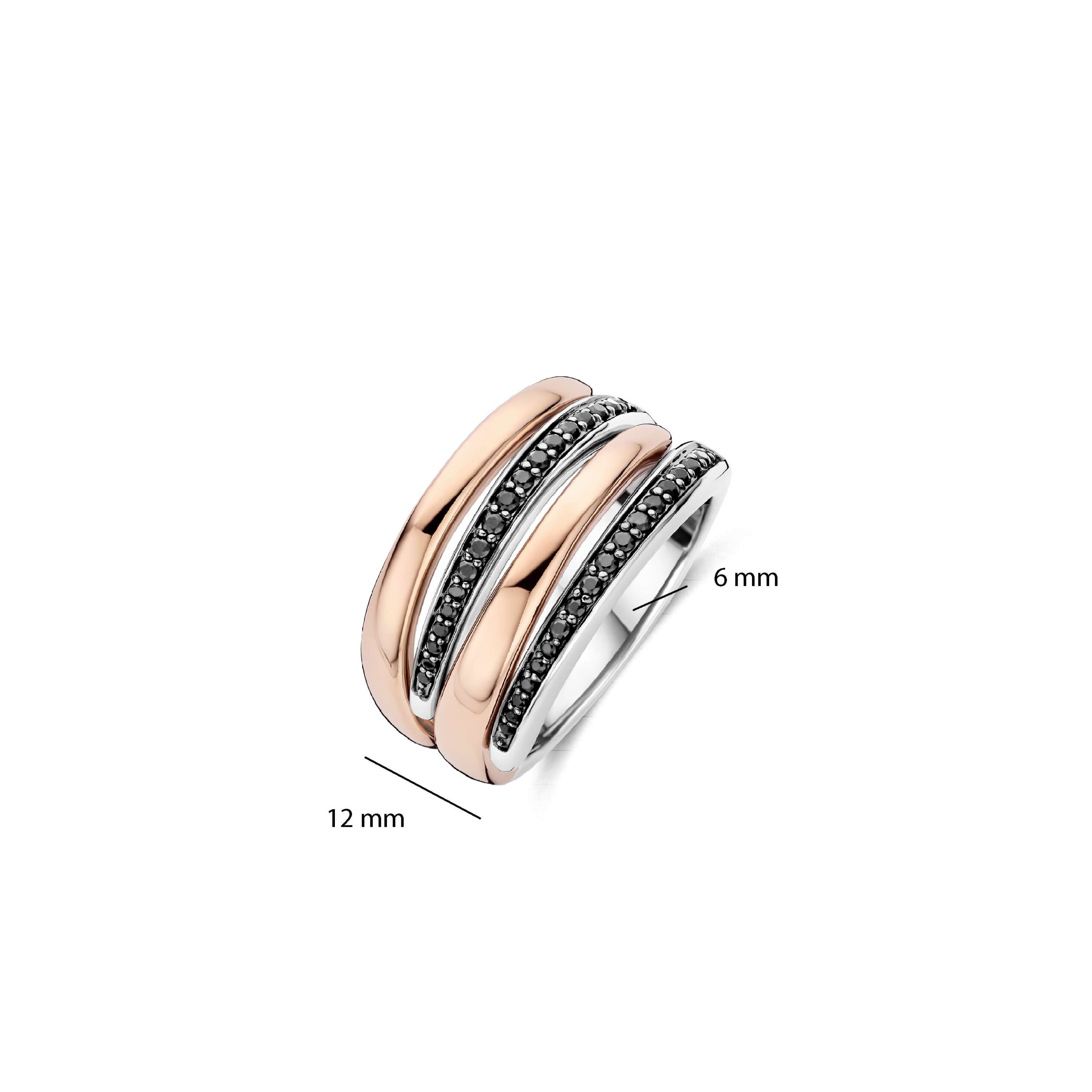 Tisento ring roségoud op zilver zwart zirkonia maat 58 - Afbeelding 4
