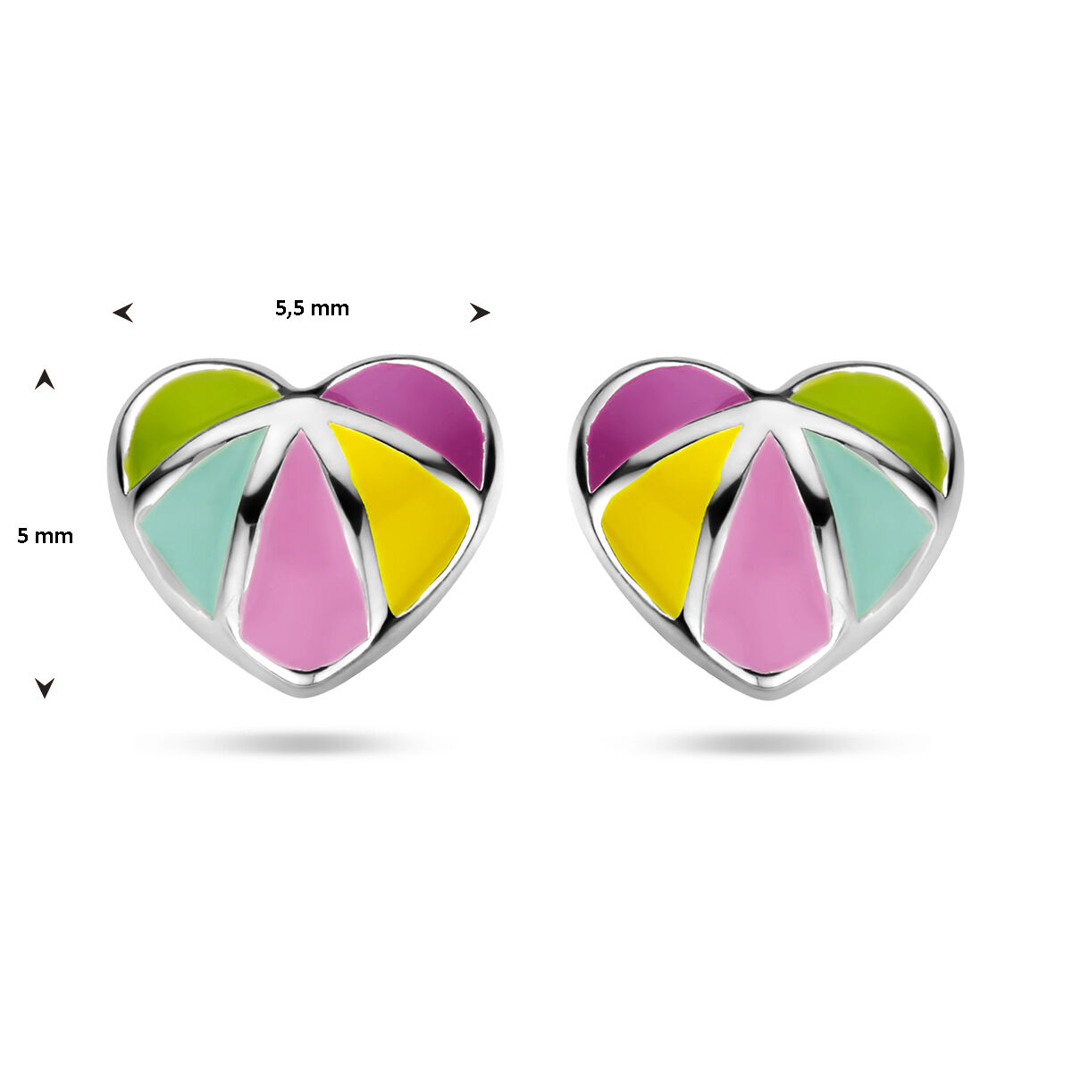 13.36985 KA zilver oorknoppen gekleurd emaille hart - Afbeelding 4