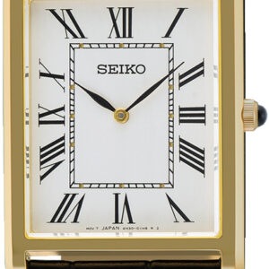 Seiko staal herenhorloge langwerpig zwart leer