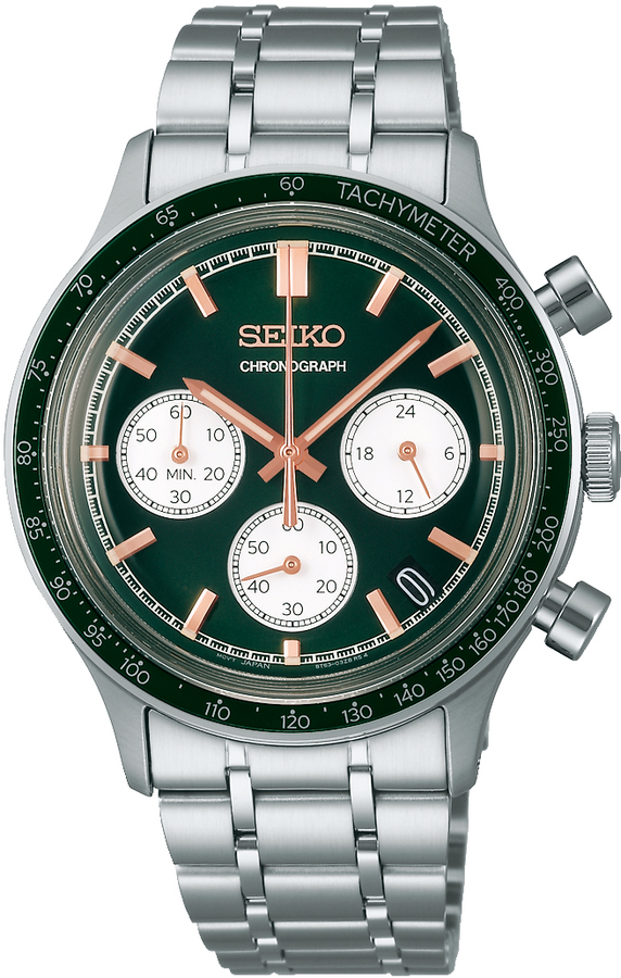 Seiko herenhorloge staal chronograaf zwart/wit