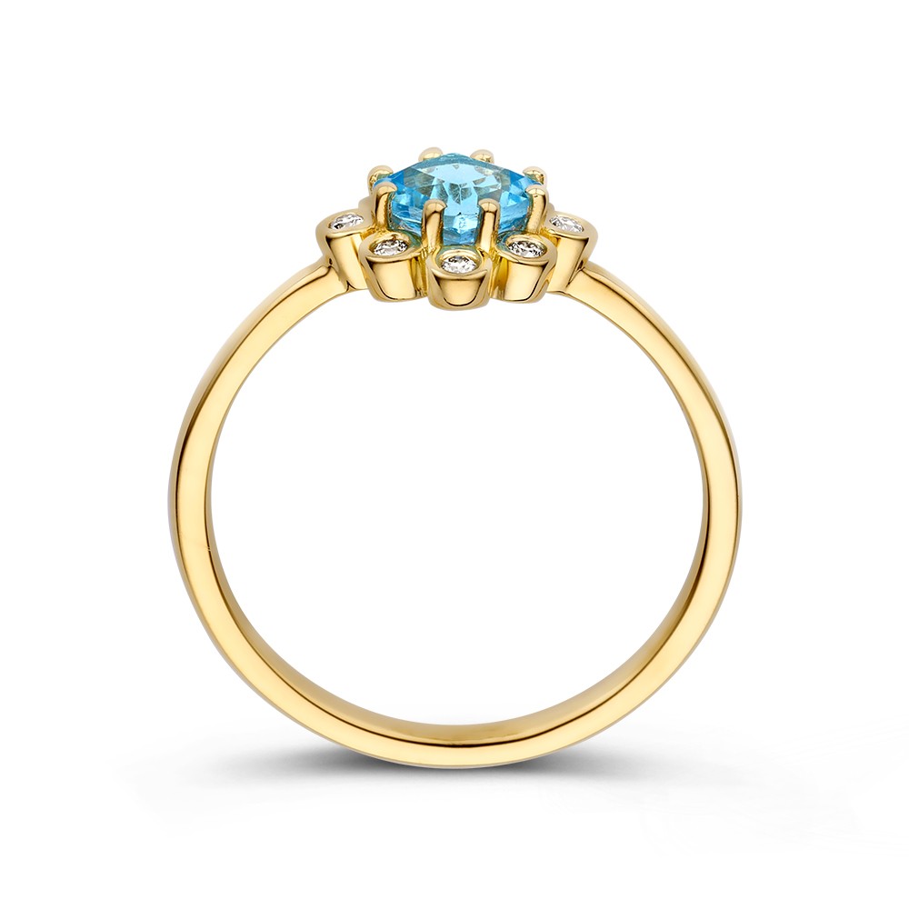 Excellent Geelgouden ring ijsblauwe topaas diamant 0.06 H-SI maat 56 - Afbeelding 2