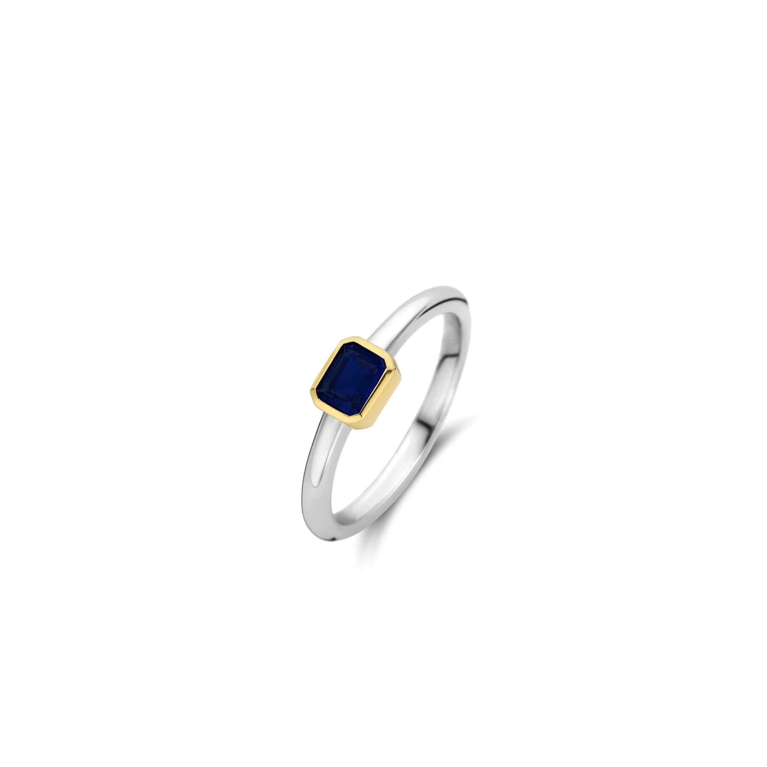 Tisento zilver verguld ring blauw zirkonia maat 56