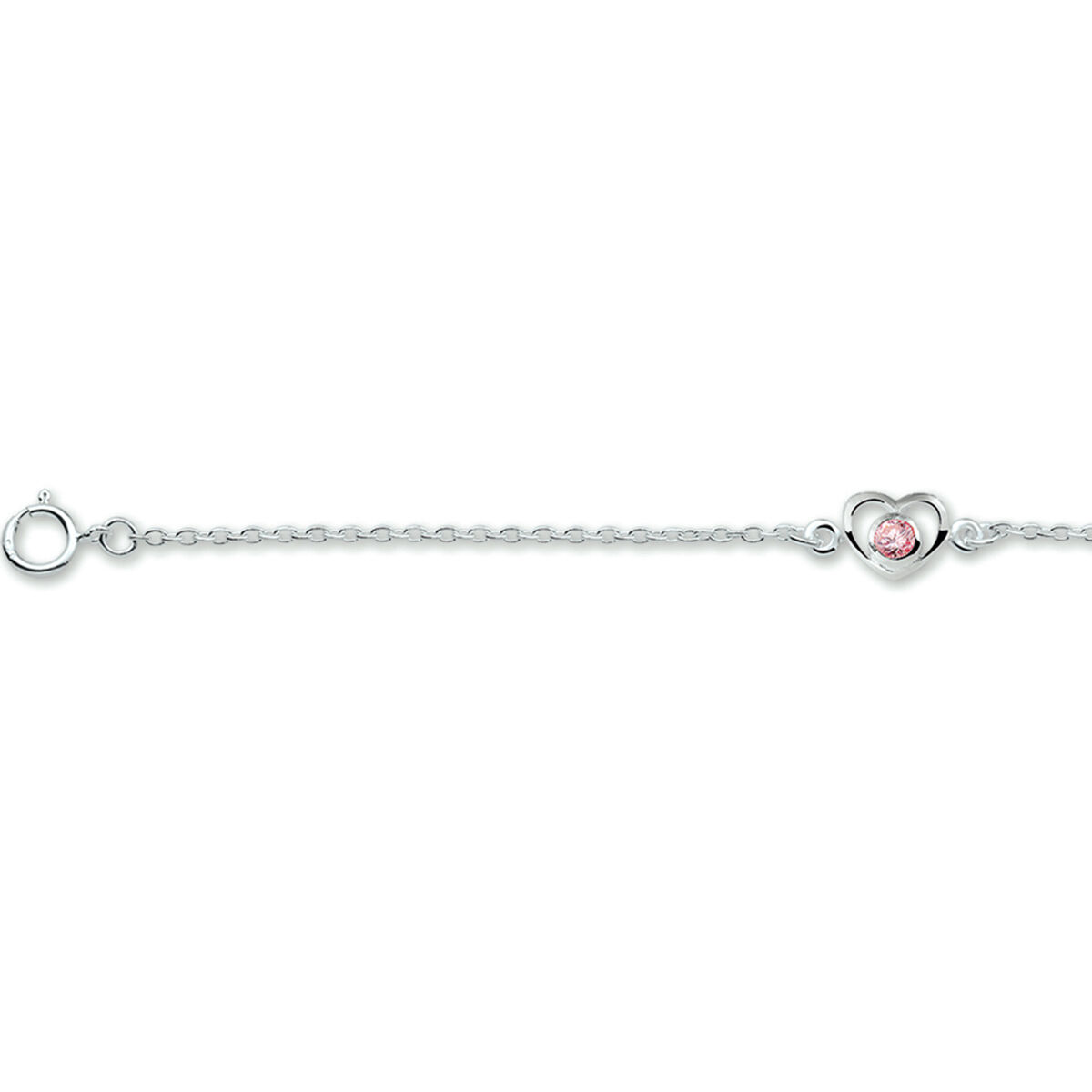zilveren armband hart met roze zirkonia 13-15cm