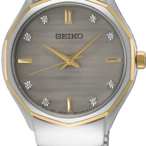Seiko staal dameshorloge antraciet met diamant
