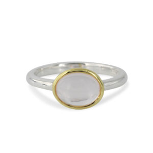 Campur goud op zilver ring rozekwarts maat 54