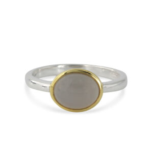 Campur goud op zilver ring grijs maansteen maat 56