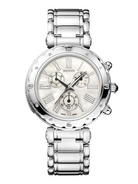 Balmain dameshorloge chronograaf staal parelmoer