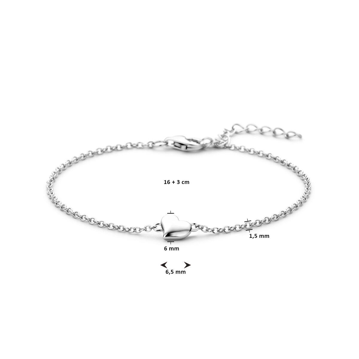 13.38513 KA armband hart 16 + 3 cm zilver - Afbeelding 3