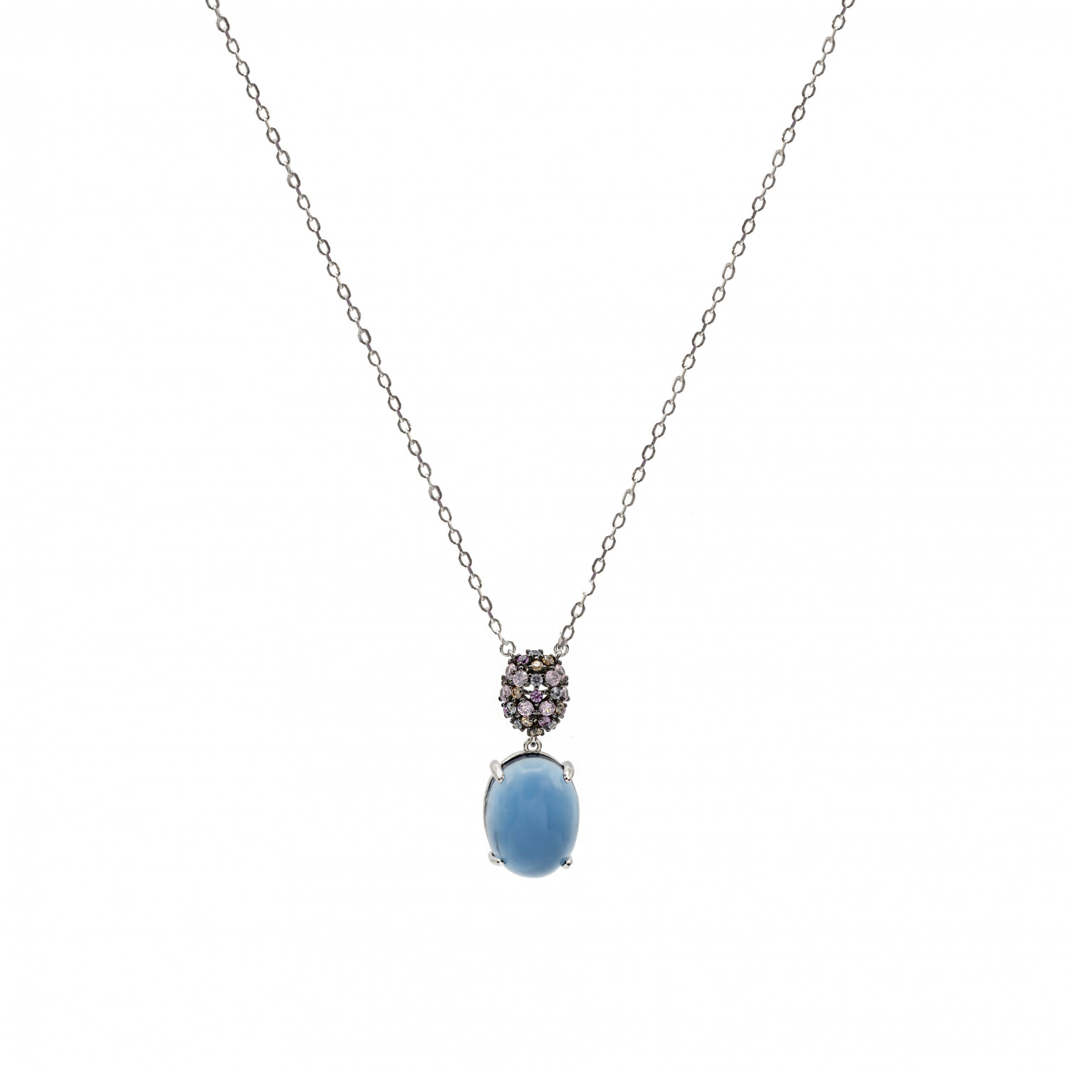 19206-PE Lineargent zilver collier met gekleurd zirkonia
