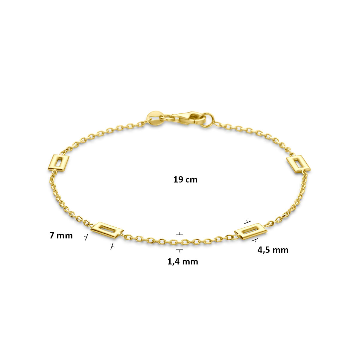 Geelgouden armband met rechthoek tussenstukjes 19cm - Afbeelding 3