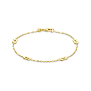Geelgouden armband met rechthoek tussenstukjes 19cm
