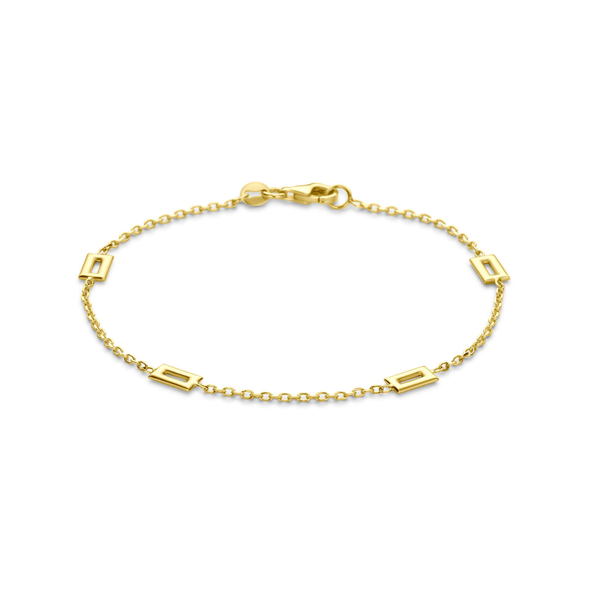 Geelgouden armband met rechthoek tussenstukjes 19cm