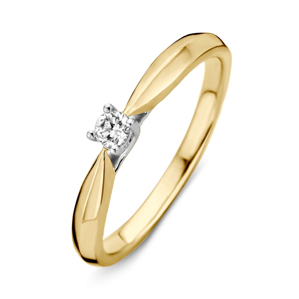Excellent Bi-color gouden solitairring 0.10 H-SI maat 56
