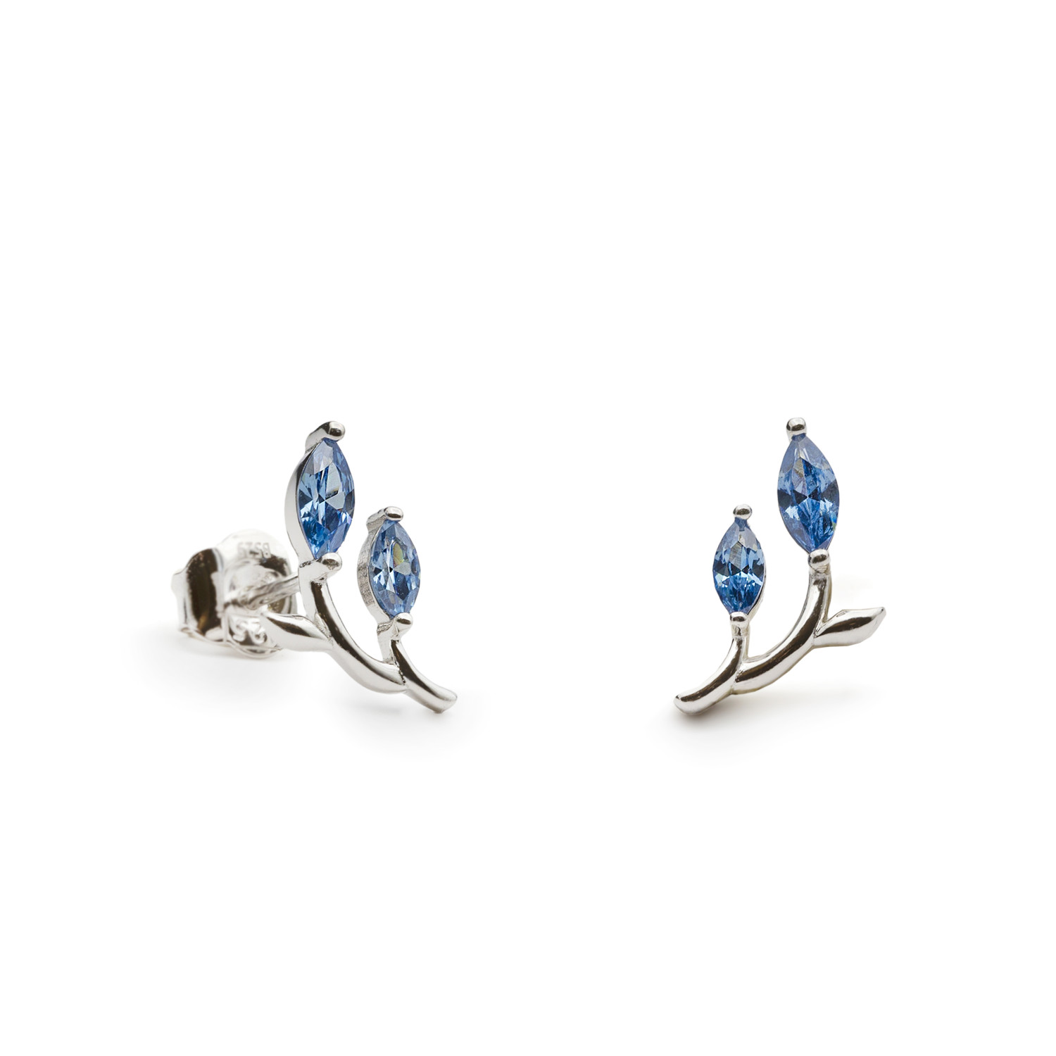 Lineargent zilver oorknoppen blauw zirkonia