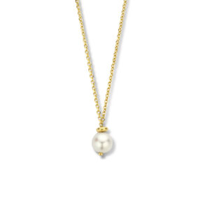 Geelgoud collier anker/zoetwaterparel 40-44 cm