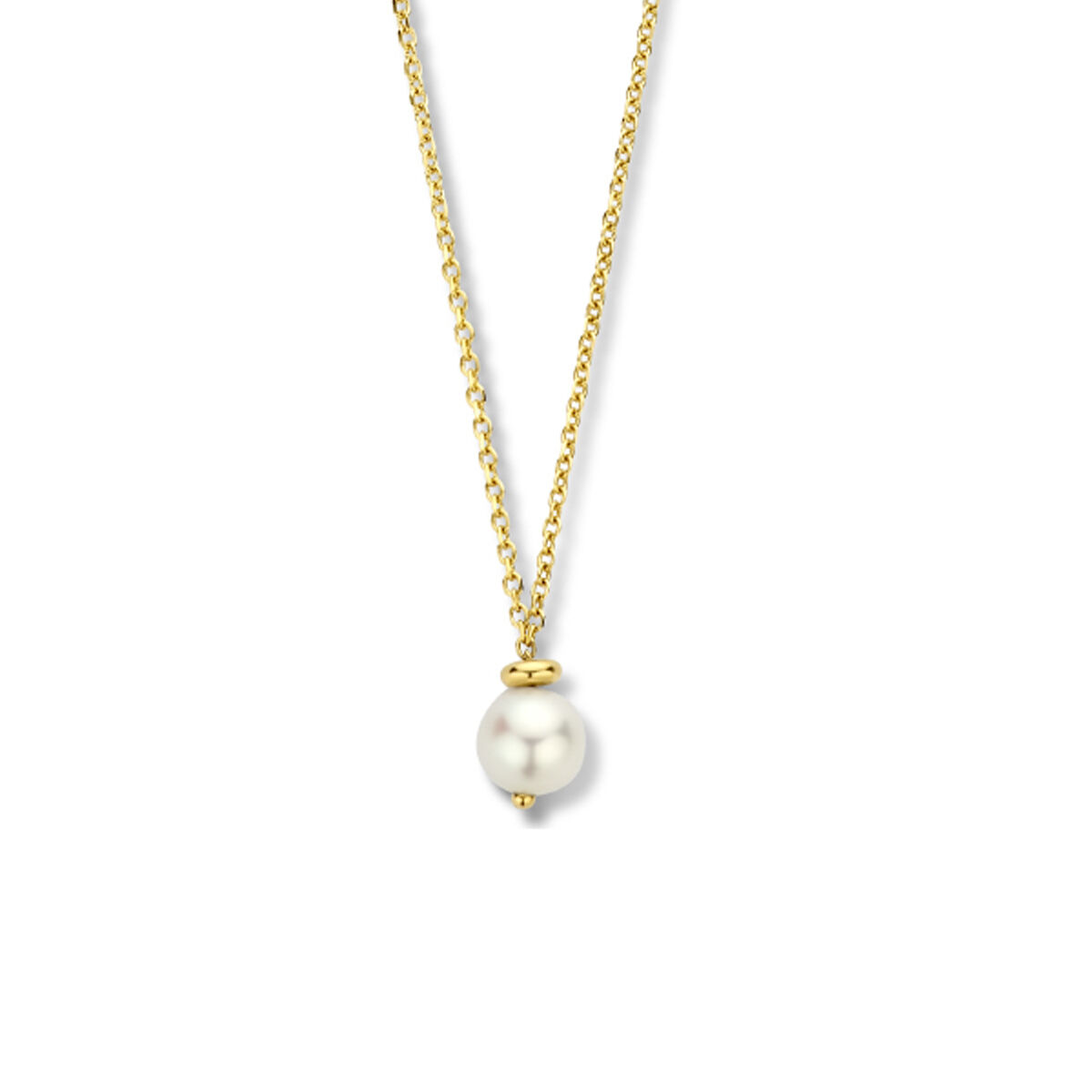 Geelgoud collier anker/zoetwaterparel 40-44 cm