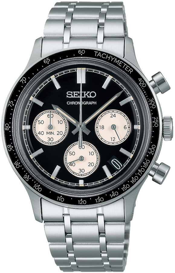 Seiko herenhorloge staal chronograaf zwart/wit