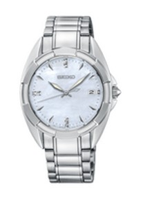 Seiko dameshorloge staal parelmoer met diamant