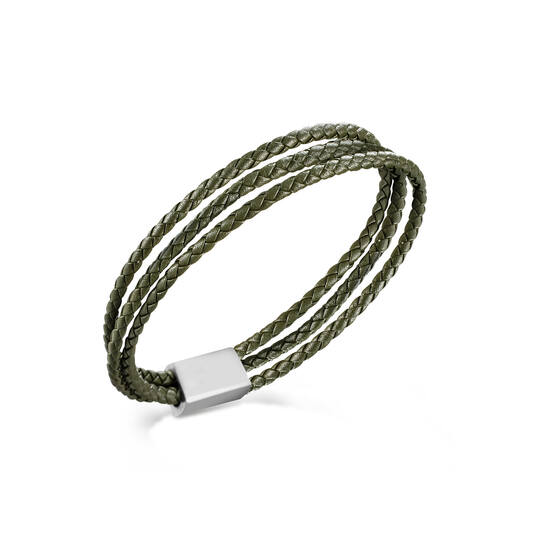 Boccia dubbel armband groen leer 21cm
