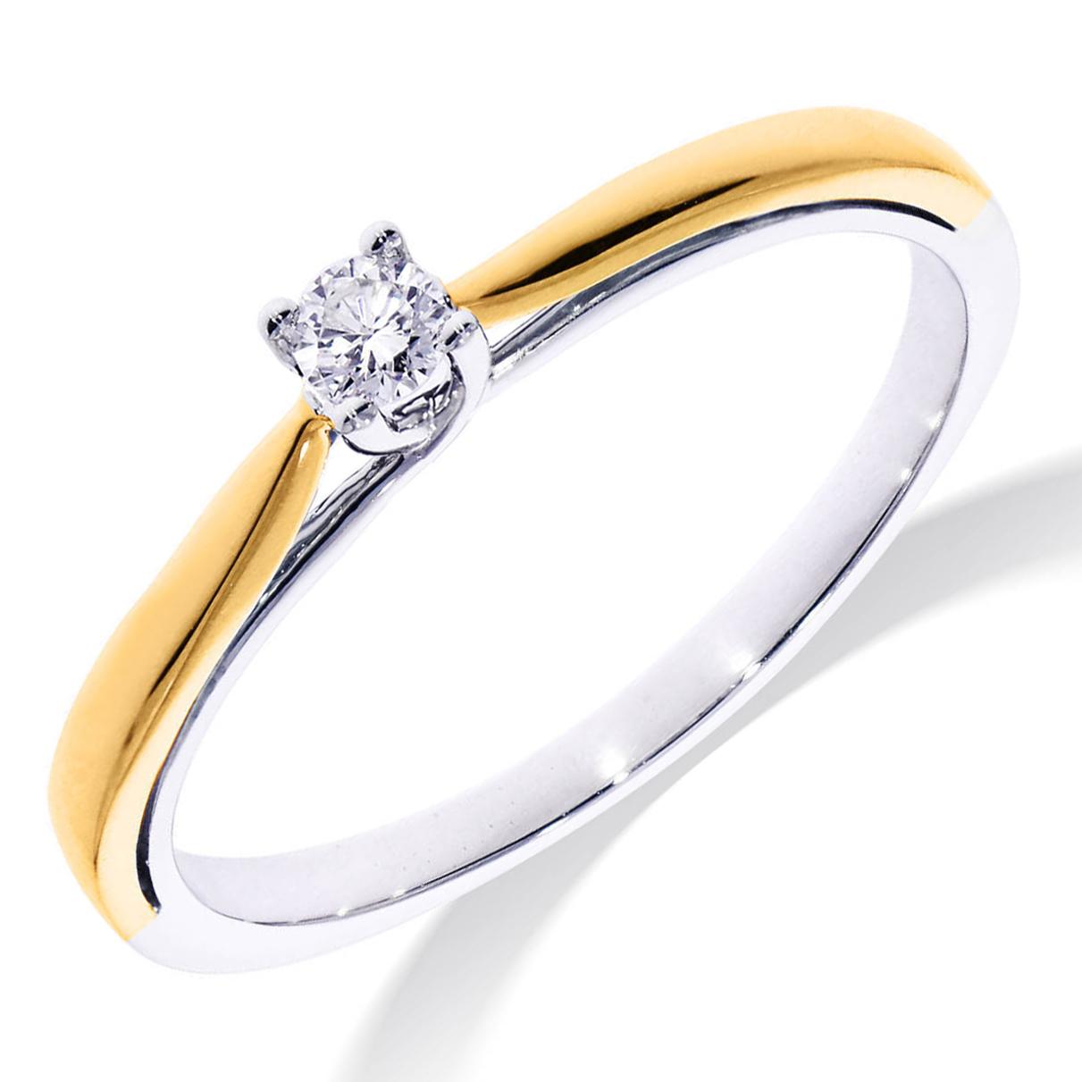 Pas solitair ring bi-color diamant 0.10 H/SI Maat 54 14kt