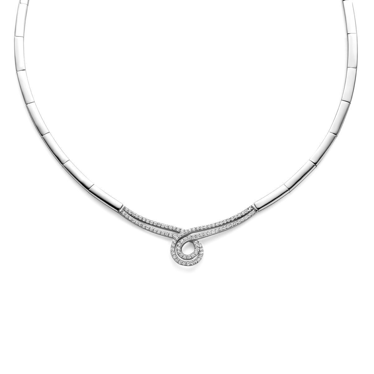 zilver collier zirkonia 42+3cm