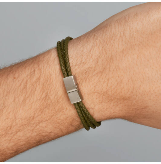 Boccia dubbel armband groen leer 19cm - Afbeelding 2