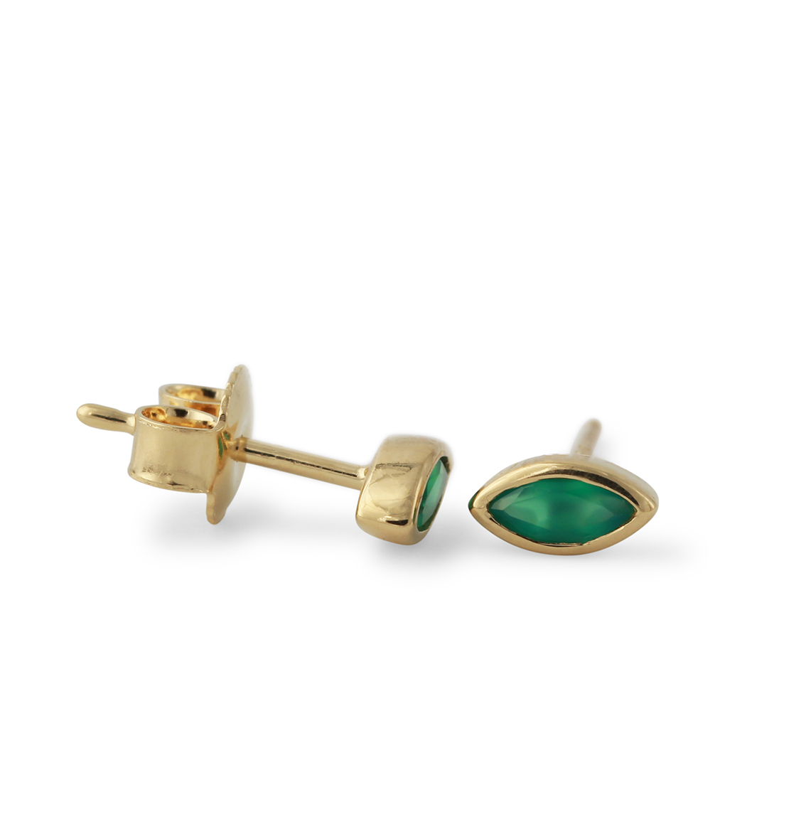 Campur goud op zilver oorknoppen Groene Onyx