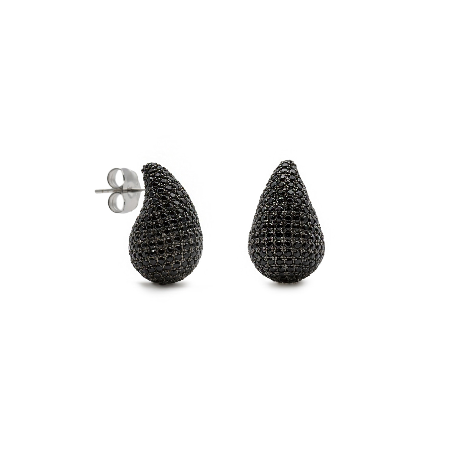 Lineargent zilver oorknoppen druppel zwart zirkonia