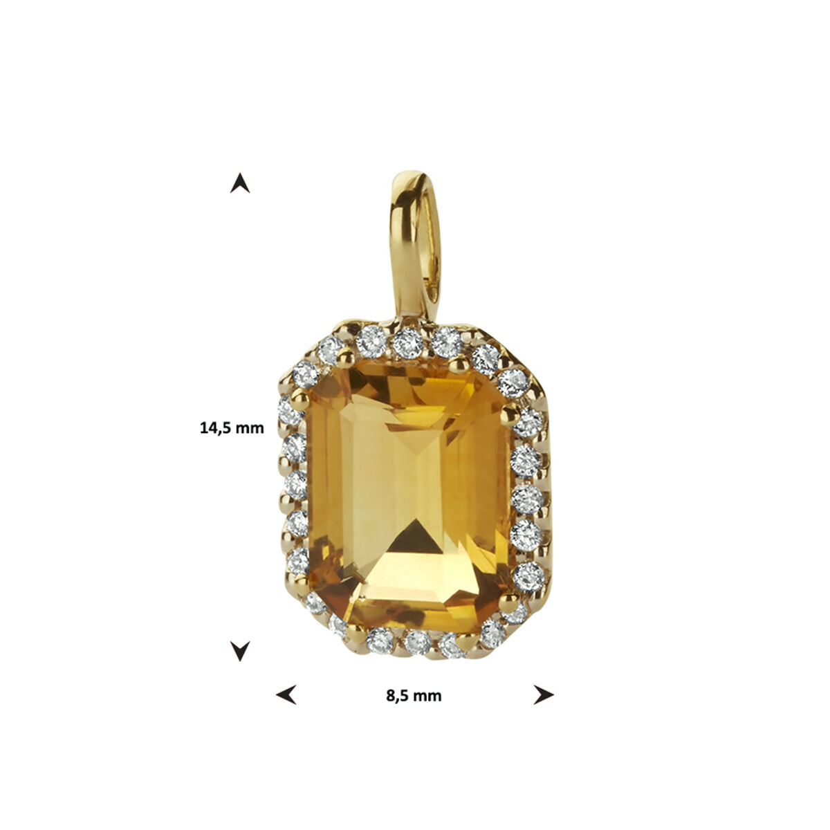 Geelgouden diamant 0.10ct citrien hanger - Afbeelding 3