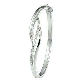 Zilveren bangle scharnier zirkonia 60x11mm
