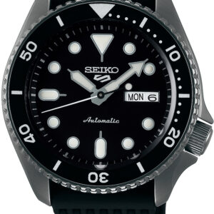 Seiko herenhorloge 5-serie staal automaat zwart rubberen band