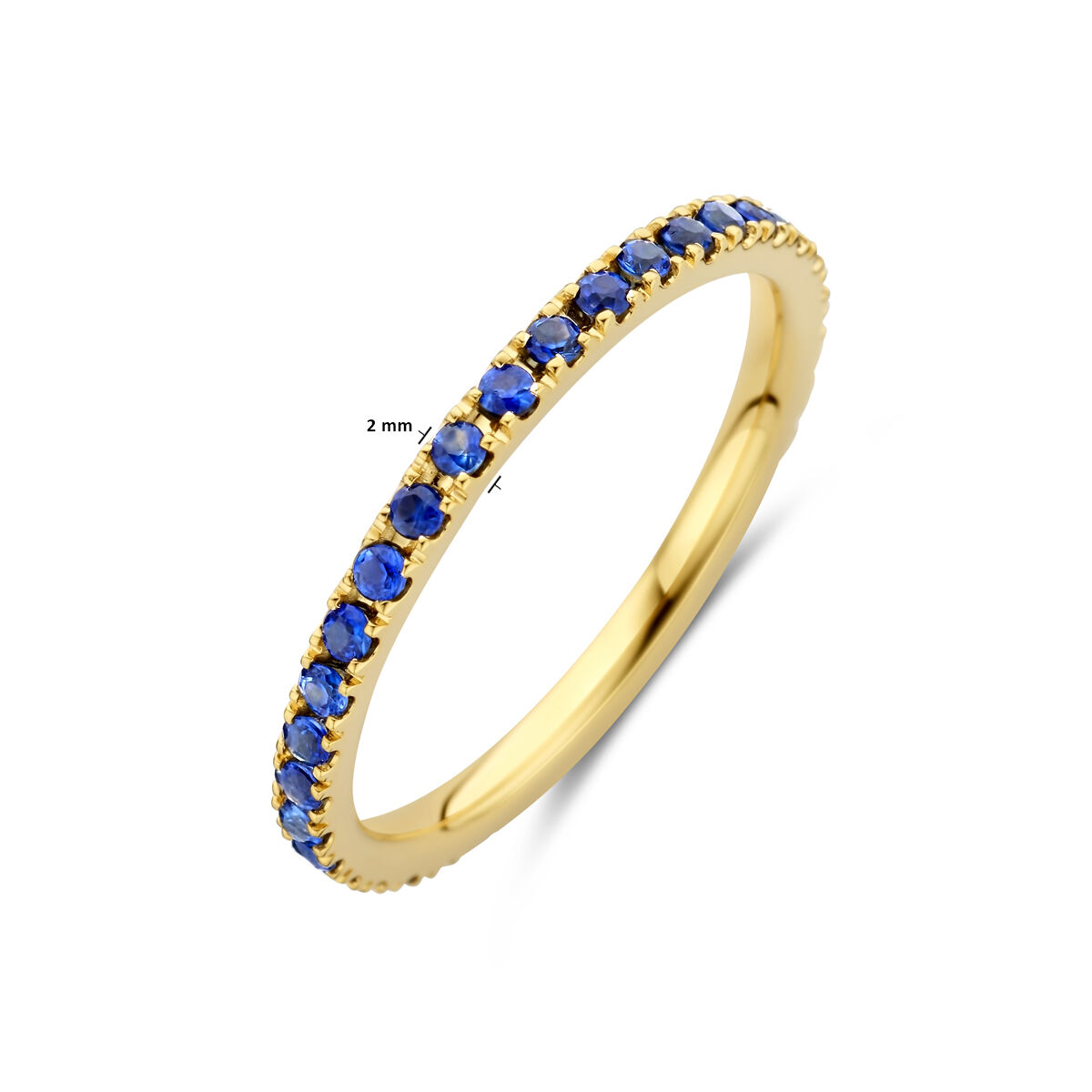 Geelgouden Alliancering blauw saffier 2mm - Afbeelding 3