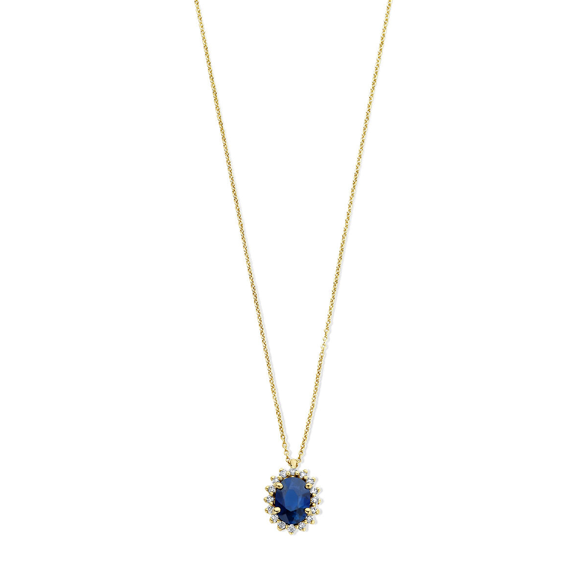 Geelgouden collier saffier en diamant 0.12ct H si 41+4cm