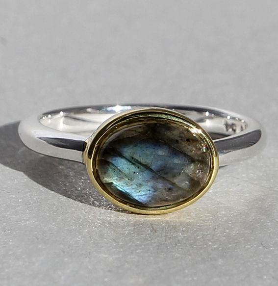 Campur goud op zilver ring Labradoriet maat 58 - Afbeelding 2