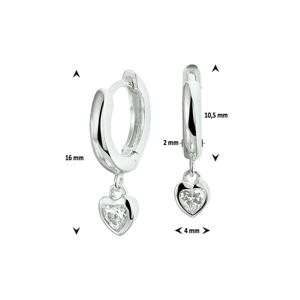 zilver klapoorringen hart 10.5mm - Afbeelding 3