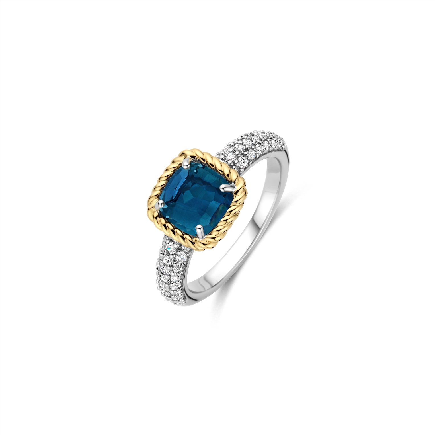 Tisento ring goud op zilver bi-color zirkonia grijs maat 54