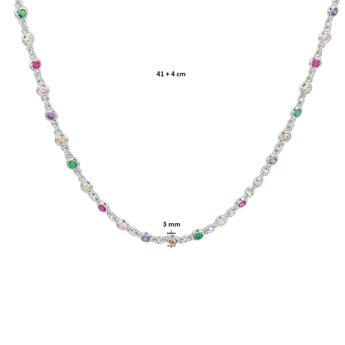 Zilveren collier multi-color zirkonia 41-45 cm - Afbeelding 4