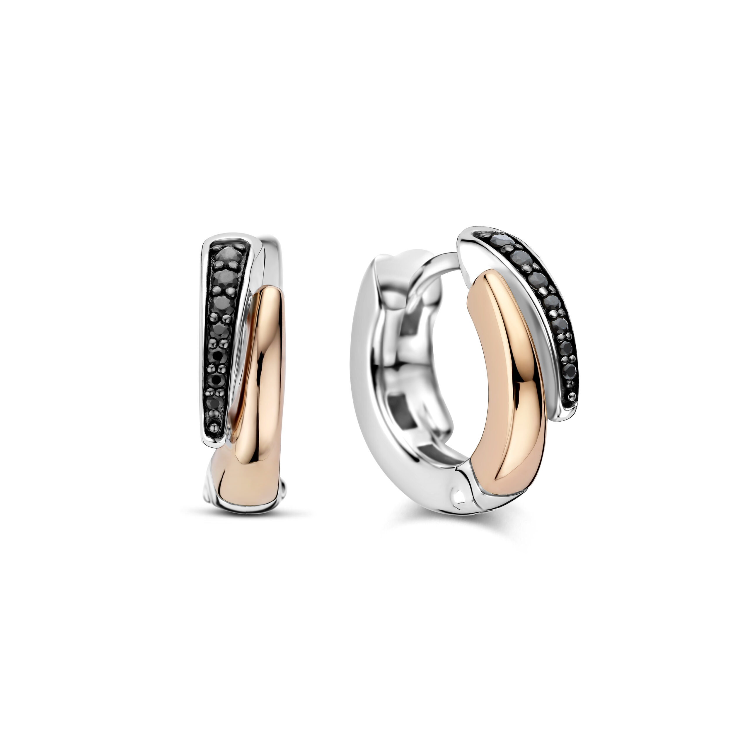 Tisento roségoud op zilver oorringen zwart zirkonia