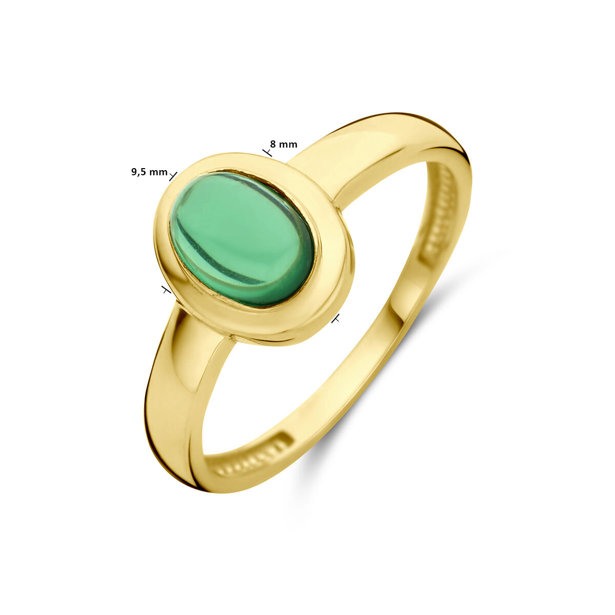 Geelgouden ring met synthetische smaragd maat 17,25