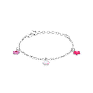 Zilveren bedelarmband bloemen emaille 13-16cm