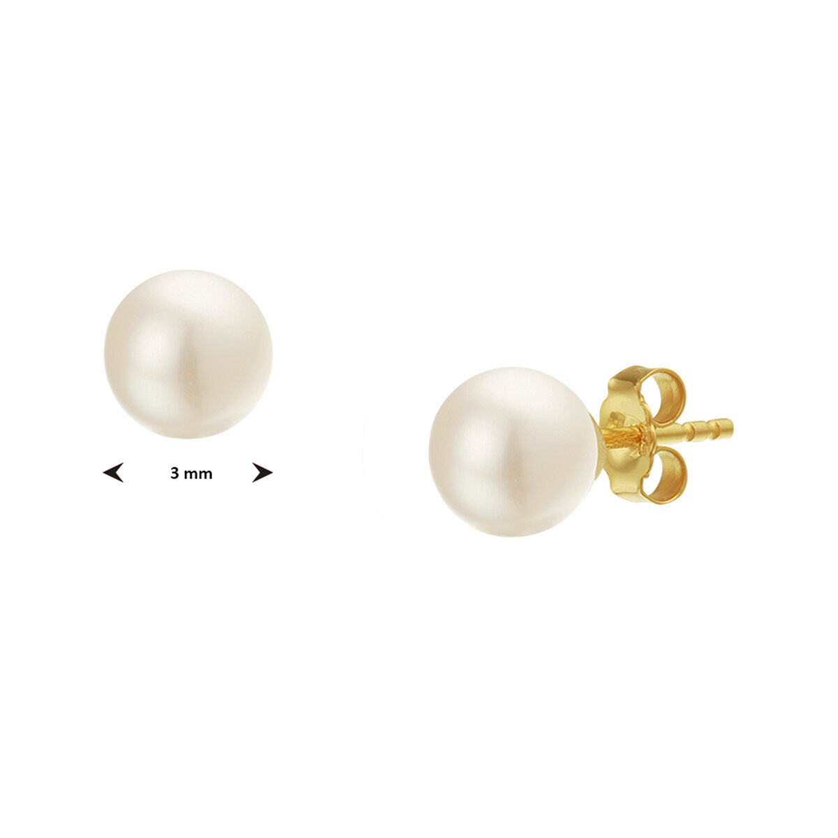 gouden oorknoppen parel 3mm - Afbeelding 2