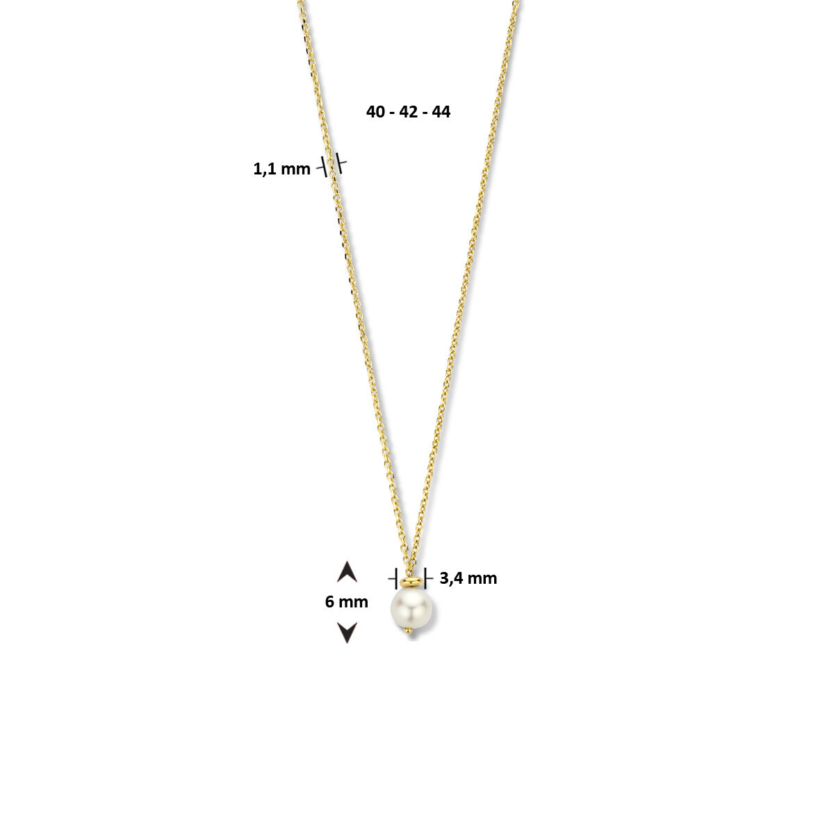 Geelgoud collier anker/zoetwaterparel 40-44 cm - Afbeelding 3