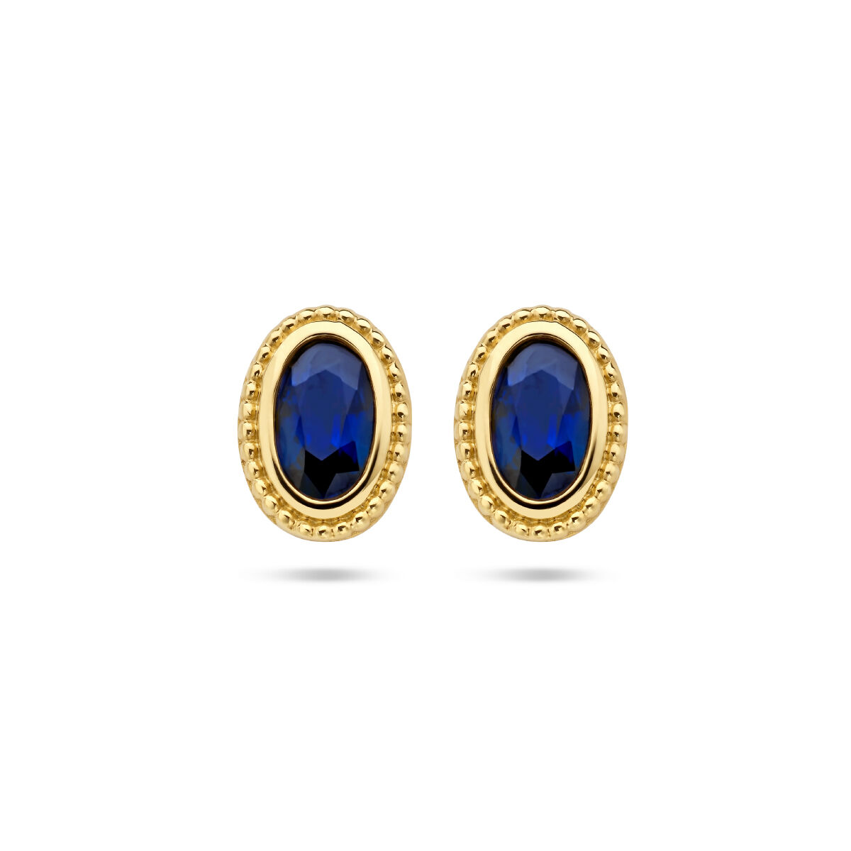 Geelgoud oorknoppen saffier Ovaal 2x0,31ct