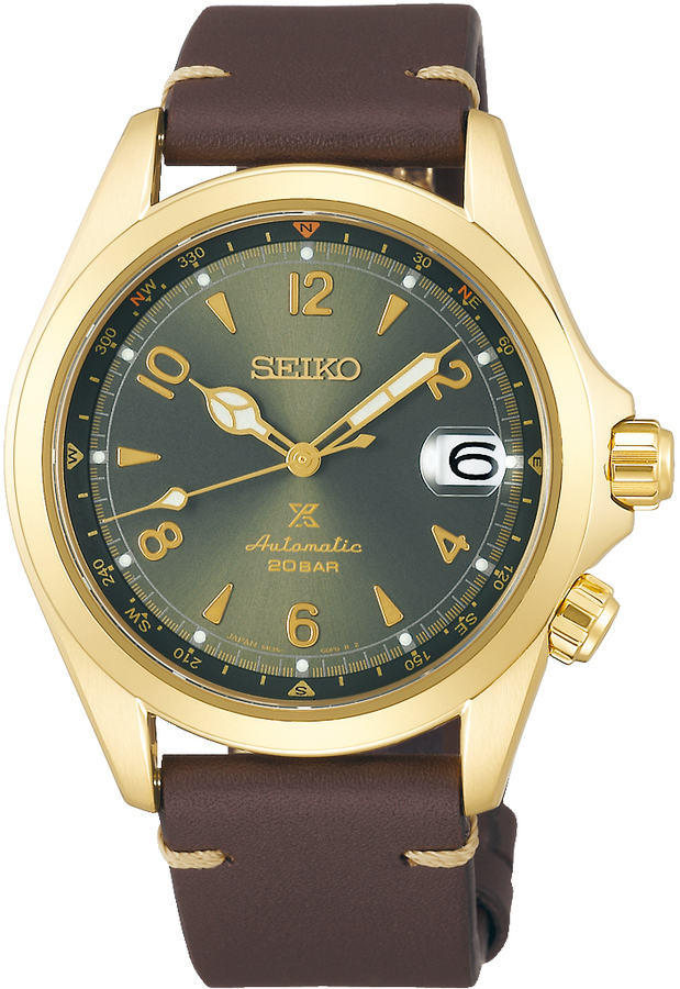 Seiko Prospex herenhorloge automaat goudkleurig groen leren bandSPB210J1 Seiko Prospex herenhorloge automaat goudkleurig groen leren band