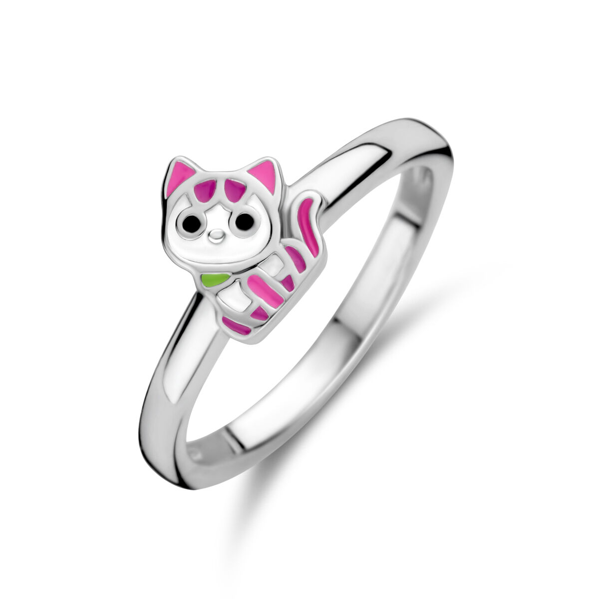 zilver ring poes emaille mt 14,5