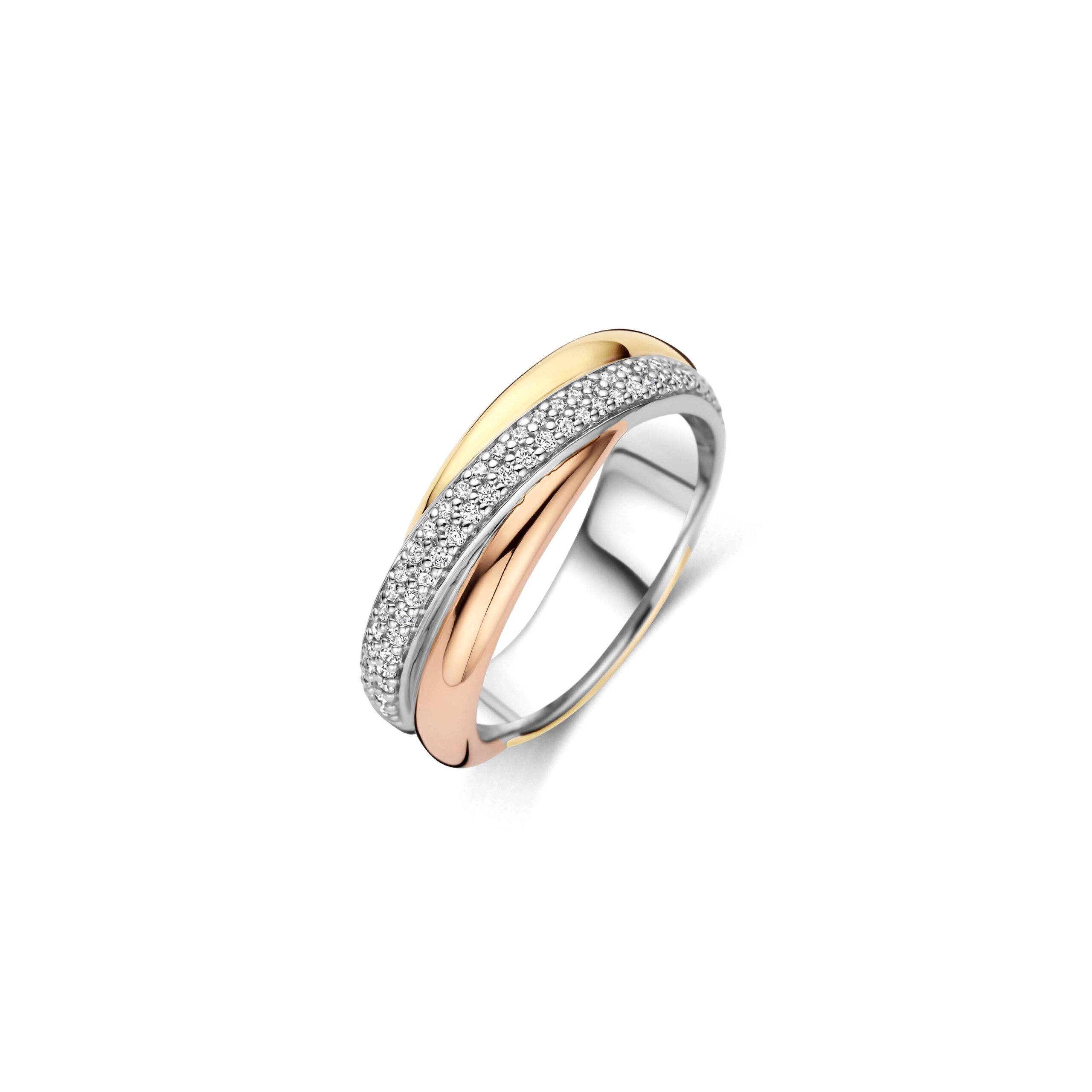 Tisento zilver ring tricolor zirkonia maat 58
